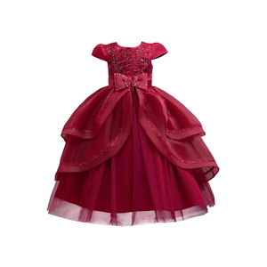 Robe de princesse longue en maille pour filles, Costume de spectacle sur scène pour enfants, tenue de fête de noël, couleur rose, blanc, rouge, poudre de haricot - Product Image 3