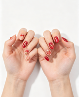 Faux Ongles à Presser en Forme d'Amande, Motif Fraise Douce, 30 Pièces, Faux Ongles 3D Effet Fruité Doré Brillant, en ABS Premium Réutilisables, Application Facile, Vente en Gros