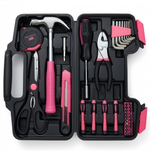 Juego de Herramientas para el Hogar de Aluminio Rosa/Rojo de 39 Piezas, Juego de Herramientas de Acero al Carbono con Estuche Rígido - Product Image 6