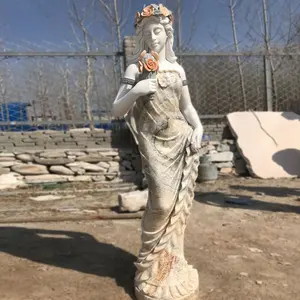 Açık hava bahçe dekorasyonu karışık doğal taş tanrıça mermer heykel antika mermer kadın figürlü heykel