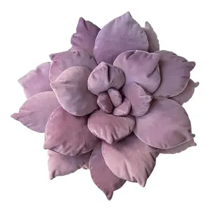 부드러운 보라색 꽃 모양의 봉제 장식 베개 소파 침대 장식용 3D 대형 다육 식물 베개