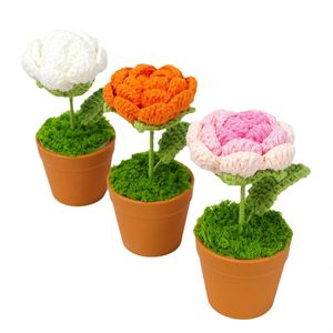 Rose en fil de laine faite à la main au design créatif, petite en pot, bleu glace, pour la décoration de la maison, du bureau, de la voiture, de la remise des diplômes et d'Halloween, vente en gros - Product Image 1