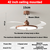 Lustre haut décoratif moderne de 42 pouces Led China Lampe de ventilateur de plafond rétractable avec lumières et télécommande et haut-parleur BT