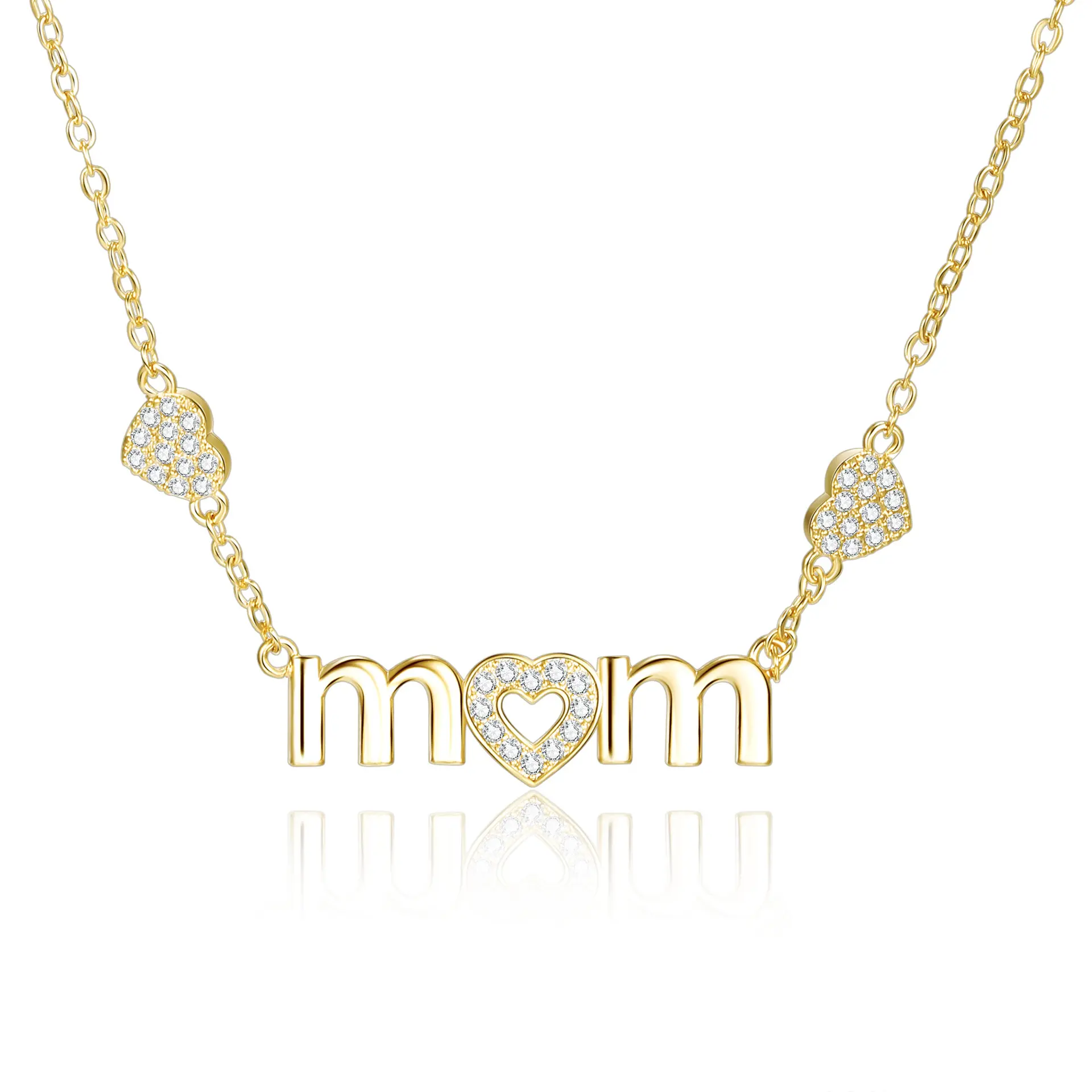 QIUHAN Cubic Zirconia Mommy Pendant Capital Letter Necklace Jewelry Custom MOM Necklace