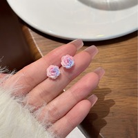 Set Anting Stud Mawar Resin Kecil Warna Campuran Anting Mini Floral untuk Wanita dan Remaja Putri