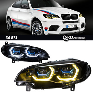 Adatto per gruppo fari <span class=keywords><strong>BMW</strong></span> <span class=keywords><strong>X6</strong></span> E71 dal 2008 al 2014, modificato con nuove lenti LED a doppio colore a forma di cucchiaio con effetto occhio dorato. - Product Image 1