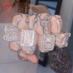 Кольцо из муассанита в стиле хип-хоп, 925 кольцо из стерлингового серебра, кольцо из багета, обледенение, Vvs, кольцо из муассанита - Product Image 2