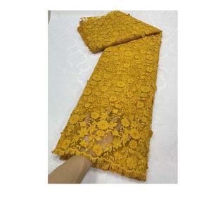 Tissu en dentelle brodé pour robe de mariée, fleurs 3D jaunes, machine à coudre, dentelle de haute qualité et tulle pour femmes - Product Image 5