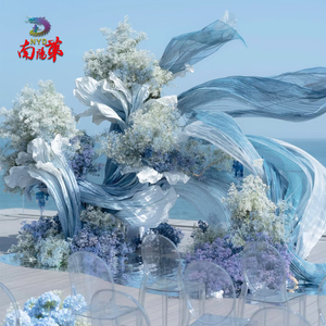 Trang Trí Đám Cưới Nhân Tạo Thanh Lịch Hiện Đại Mở Hoa Màu Xanh Hoặc Màu Trắng Vải Lớn Hoa Làm Cỏ Tường Trang Trí Nội Thất - Product Image 1
