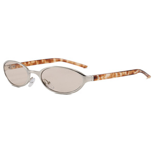 Gm Simple Metal <b>Thin</b> Frame <b>Sunglasses</b> For Women Silver Oval Stainless Steel UV380 Class 2 Sunshades Ac Lens Fashionable - Product Image 3