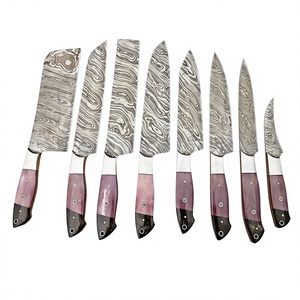 ชุดมีดเชฟเหล็กดามัสกัสทำมือ 8 ชิ้น พร้อมด้ามไม้ รองรับการปรับแต่งแบบ OEM/ODM/OBM - Product Image 1
