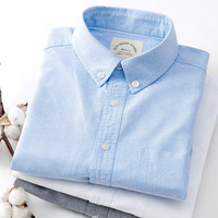 Kemeja Kerja Pria 100% Katun Kerah Kancing Lengan Panjang Musim Dingin Poplin Slim Fit Biru Lapisan Dasar Kantor Kasual Seragam Kerja Layanan OEM