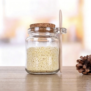 Nouveauté : Pot en verre rond de 100 ml et 250 ml pour <span class=keywords><strong>sel</strong></span> de bain, avec cuillère et couvercle en liège, idéal pour les cosmétiques - Product Image 2