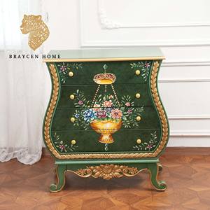 Mueble Antiguo Chino, Gabinete de Madera Maciza Pintado a Mano, Armario de Entrada para Sala de Estar, Gabinete de Almacenamiento para el Hogar con 4 Cajones - Product Image 6