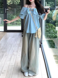 Ropa de mujer, moda de verano, informal, Color sólido, cuello oblicuo, para mujer, temperamento que combina con todo, cárdigan holgado versátil de manga corta - Product Image 5