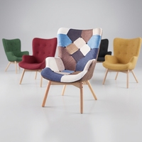 Fauteuil à dossier haut MERRY multicolore en patchwork, ottoman, tissu rembourré, fauteuil inclinable de loisirs, design traditionnel