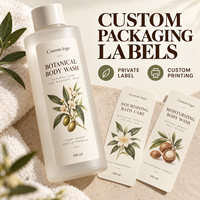 Étiquette personnalisée en papier texturé avec motifs botaniques imprimés pour emballage de produits de soin personnel, flacon de gel douche