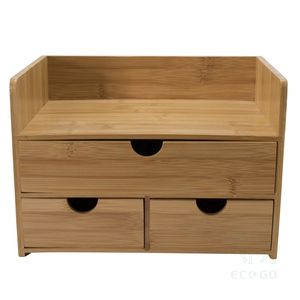 Organisateur de bureau et fournitures de bureau en bois de bambou à 3 niveaux - Product Image 3