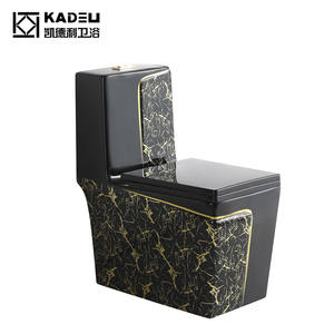Cuvette de toilette en marbre noir et or au design de luxe, avec montage au sol, toilettes de salle de bains, toilettes d'une seule pièce en céramique - Product Image 3