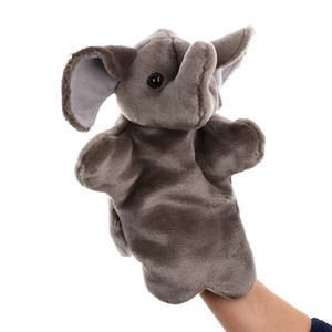 Marioneta <span class=keywords><strong>de</strong></span> elefante <span class=keywords><strong>de</strong></span> peluche rosa con colmillos marrón oscuro, pelo corto gris claro y terciopelo gris oscuro - Product Image 2