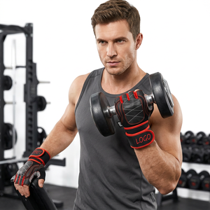 Polyester Half <b>Finger</b> Weight Lifting Gloves-Lightweight Adjustable Wrist <b>Strap</b> Hand Grips Lace-Up Closure Customizable Gym - Product Image 1
