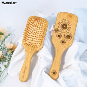 Spazzola per capelli in bambù all'ingrosso con cuscino d'aria, districante, massaggiante per il cuoio capelluto, con denti in nylon, motivo a <span class=keywords><strong>margherita</strong></span>, per la crescita dei capelli - Product Image 1