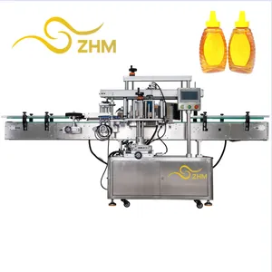 Máquina de etiquetas adhesivas de etiquetado de botellas planas/ovaladas/rectangulares de doble cara completamente automática ZHM