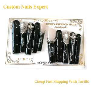 Lot de 10 <span class=keywords><strong>faux</strong></span> ongles en gel souple noir élégant, longs, carrés, faits main, de luxe, à <span class=keywords><strong>coller</strong></span>, en acrylique - Product Image 1