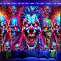 Tapisserie personnalisée squelette Halloween réactive aux UV, toile de fond néon phosphorescente à lumière noire avec crâne effrayant pour décoration murale