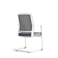 Chaise de bureau ergonomique en maille, style moderne et coloré, dossier mi-haut, avec accoudoirs fixes, idéale pour les salles de conférence