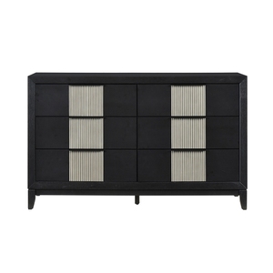 Contemporary 6-Drawer Dresser Charcoal Gray Finish Solid Wood Bedroom Furniture 1pc Storage Cabinet Reeded Front Panels - Product Image 1