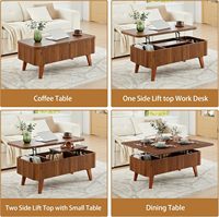 Table basse convertible à dessus relevable Design cannelé moderne ovale en bois pin panneau de rangement cadre en fer salon bureau petits espaces