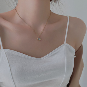 Collar de piedras preciosas de concha de acero inoxidable 316, colgante de corazón chapado en oro PVD de 18K, joyería de moda para mujer para amantes de eslabones de fiesta - Product Image 2