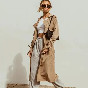 Wholesale Fashion Custom Femme Windbreaker Wide Lapel Unlined Long Manteau Avec ceinture Pour Chaud Hiver Women's Trench Coat