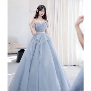 Escaped Princess Evening Gown Blue Empire Waist Sweetheart Neckline Ruffles Coming Of Age Ceremony Dress - Product Image 3