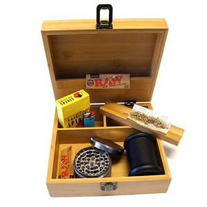 Natural Wooden Bamboo <strong>Herb</strong> Stash <strong>Box</strong> with Rolling Tray Smell Proof Desk Storage Accessories Kit Wood Case - Product Image 4