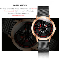 Montre à quartz OEM pour homme, design jante de roue de voiture, boîtier en alliage, bracelet en maille d'acier inoxydable, design de rayons 3D, style sport et mode, logo personnalisé