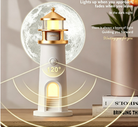 Lampe de table transfrontalière à détection corporelle, avec projection de phare et lune, lumière d'ambiance nocturne et haut-parleur intégré, pour décoration