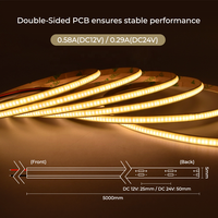 Bande lumineuse LED COB CCT DC24v 480LEDs Blanc chaud 3000K 24V CRI90 Bande lumineuse LED COB flexible sans points pour intérieur 24V