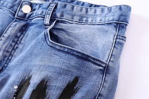 <span class=keywords><strong>Trapo</strong></span> pintado con aerosol con agujeros Hombres Jeans Denim Tapered Custom Baggy Jeans Quality Jeans - Product Image 5