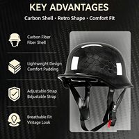 Casque Demi-Coque en Fibre de Carbone - Design Cyberpunk pour Moto Urbaine, Tissage Carbone 12K, Certifié 3C, Léger, Ouvert