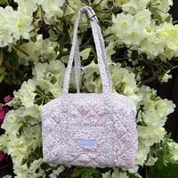 Logo taille personnalisée Mini Floral coton matelassé femmes voyage Duffel Duffle Weekender épaule sac de nuit avec Double poche avant