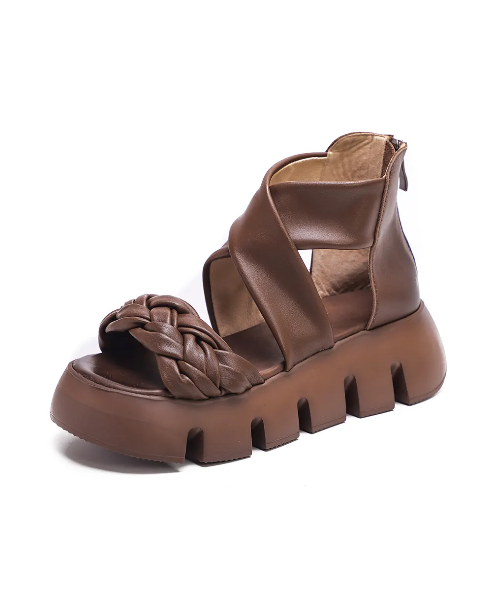 Factory price New summer Women's Wedge Sandals Ladies Designer Genuine Leather walking platform wedge sandals