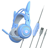 Nouveaux écouteurs de jeu filaires LED pour PC, casque de jeu avec oreilles de chat, son stéréo, écouteurs pour l'étude