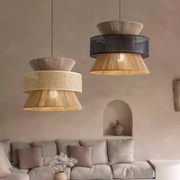 Luminaire suspendu en rotin tissé à la main à 2 niveaux Wabi Sabi pour salle à manger, îlot de cuisine, café, restaurant