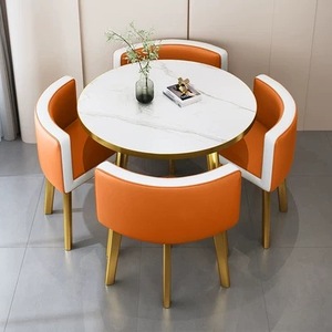 Juego de <span class=keywords><strong>Mesa</strong></span> y <span class=keywords><strong>Sillas</strong></span> de Mármol para Restaurante y Cocina de Lujo, Fabricación China, Dorado, Moderno, <span class=keywords><strong>Circular</strong></span>, Ahorra Espacio, para 4 Personas - Product Image 2