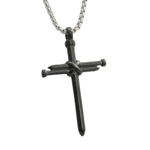 Collar con Colgante de Cruz de Acero Inoxidable para Hombre, Diseño Geométrico con Incrustaciones de Clavos, 280221 - Product Image 3