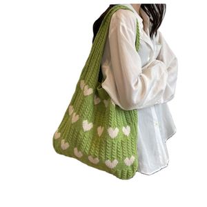 Bolso Tote de Punto con Estampado de Corazones Chic para Otoño 2023, Bolso de Punto Minimalista y Moderno, Bolso de Hombro Elegante y Original - Product Image 1