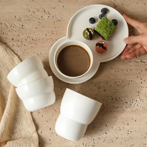 Wholesale White Ceramic Latte Mug No Handle Coffee Cups and Plates Set - Product Image 6