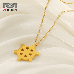 Zogxin Stainless Steel Ship Wheel Necklace 18K Gold Plated Pendant Clavicle Chain For Women Fashion Jewelry - Product Image 1